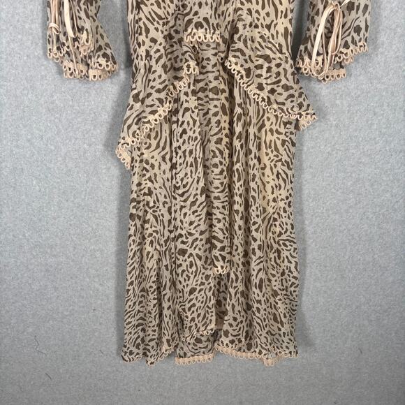 ASOS Dress 8 Cream Midi Ruffle Tiered Leopard Sheer Puff Prairie Cottage Boho - Picture 4 of 16